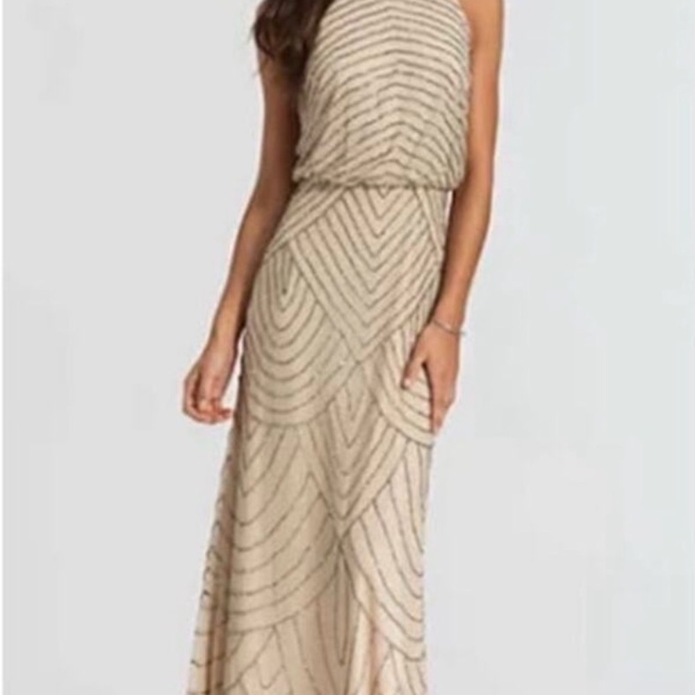 Adriana Papell Art Deco Beaded Blouson Evening Gown